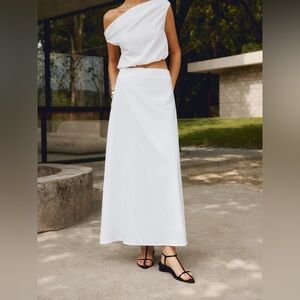COMMENSE Cotton & Linen Solid Maxi Skirt
